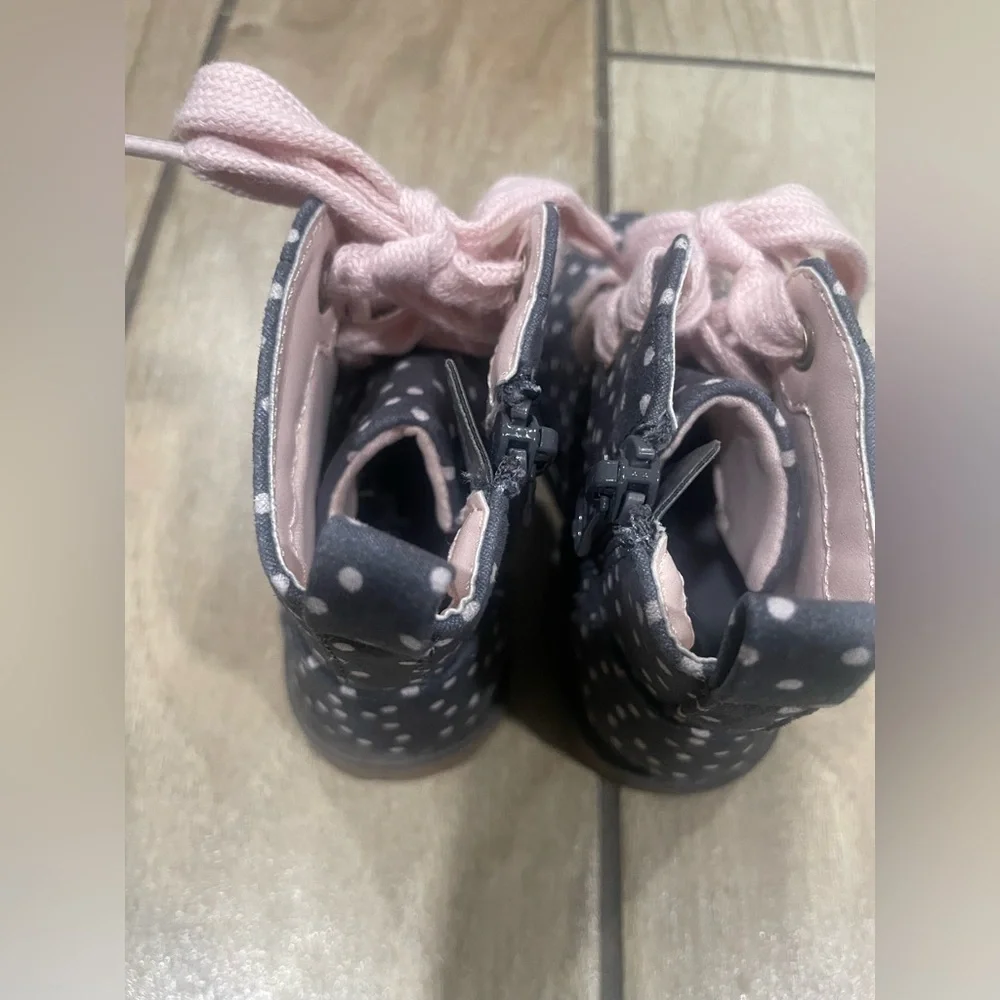 Cat & Jack Navy Polka Dot Boots with Pink Laces